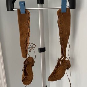 Yves Saint Laurent Tan Lace-Up Over the Knee Boots